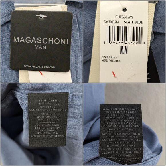 Magaschoni Man Linen Blend Shirt Mens Slate Blue Short Sleeve Front Pocket Sz M - Picture 4 of 10